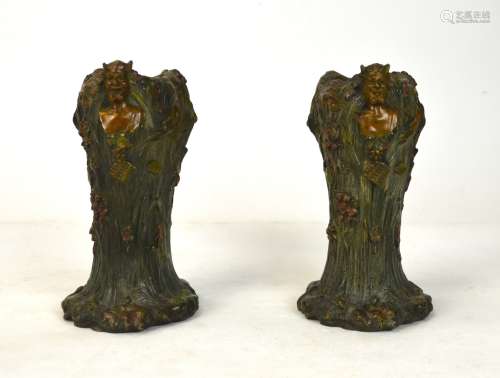 Pair of Bronze Art Nouveau Vases w Figures
