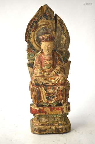 Chinese Lacquered Carved Wood Buddha Figurine