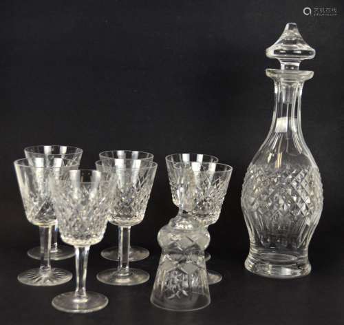 Waterford Cut Crystal Decanter w Glasses & Bell