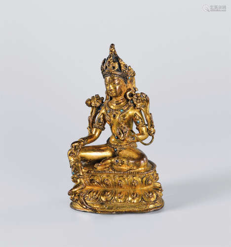 16世纪 尼泊尔 铜鎏金绿度母