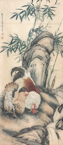 刘奎龄(1885-1967)竹石双鸡
