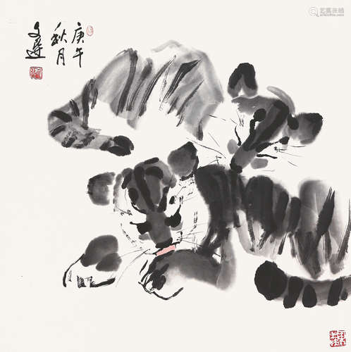 汤文选(1925-2009)双虎