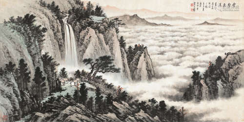 黄君璧 1972年作 云壑飞瀑 镜片 设色纸本