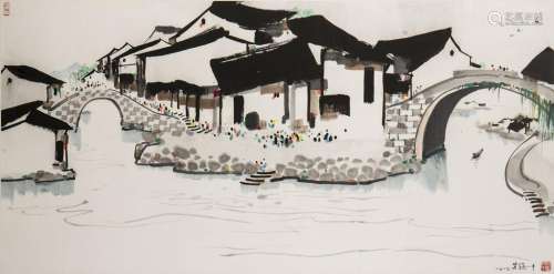 WU GUANZHONG (1919-2010) 'A water village in the Jiangnan region',
