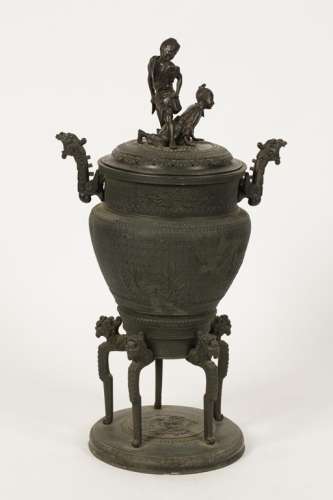 A JAPANESE BRONZE FINE-LEGGED LARGE KORO AND COVER,