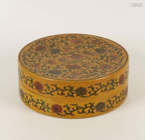 A CHINESE LACQUER CIRCULAR BOX AND COVER,
