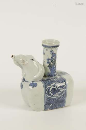 A CHINESE BLUE AND WHITE PORCELAIN ELEPHANT FORM KENDI bells
