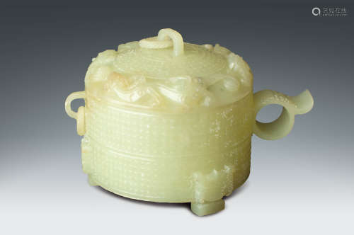 戰國  黃玉螭龍谷紋蓋杯