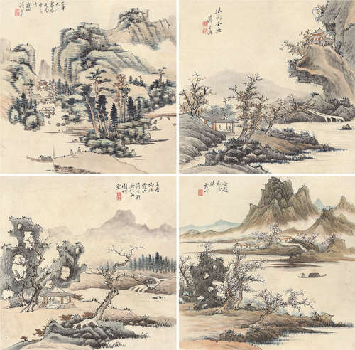 蒋宝龄 山水 （四帧） 绘画 立轴 设色纸本