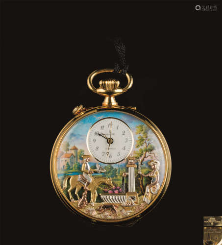 19世纪 世界名家“Reuge”（御爵）铜鎏金画珐琅八音盒怀表