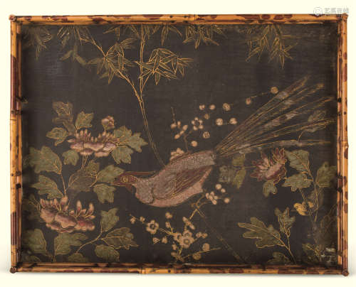 清雍正(1723-1735) 宫廷御制湘妃竹大漆描金彩绘花鸟纹香盘