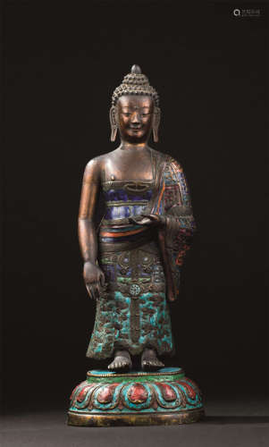 清早期(1644-1775) 铜鎏金嵌珐琅佛造像