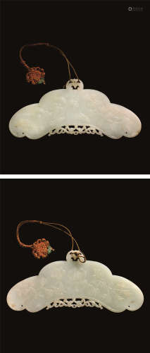 清乾隆(1736-1795) 白玉花卉纹福从天降挂件