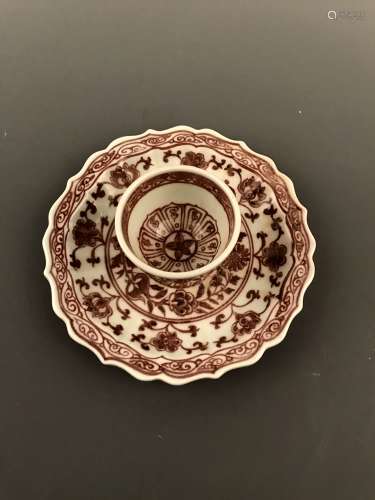 Chinese Copper Red Plate and Cup Set