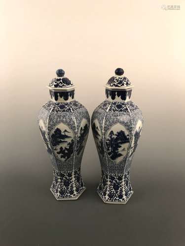 Pair of Blue and White Jar with Qianlong Mark