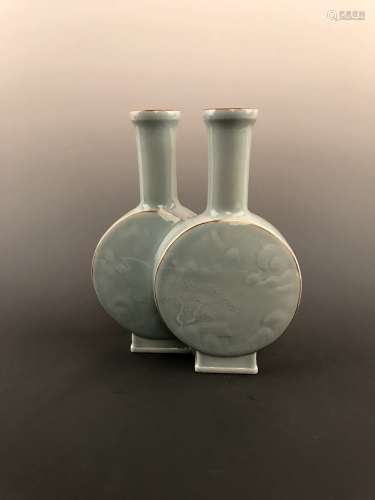 Chinese Light Blue Conjoined Vase