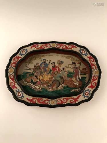 Chinese Wucai Plate with Eight Immortals Design