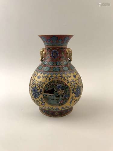 Fine Chinese Famille Rose Vase with Qianlong Mark