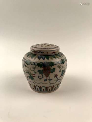 Chinese Ming Doucai Jar with Grape Design