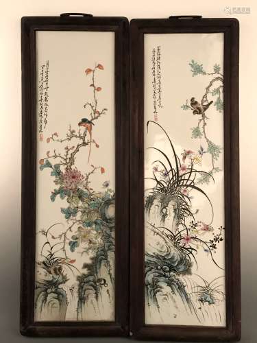 Pair of Chinese Famille Rose Plaque