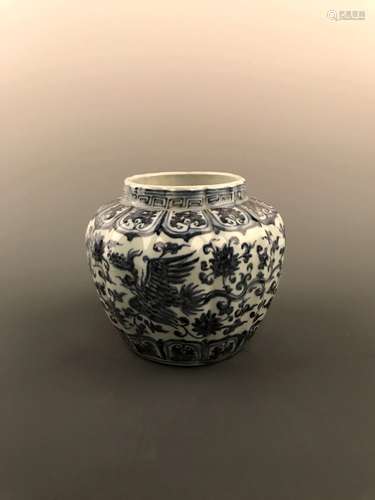 Chinese Blue and White Vase with Phoenix Design