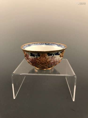 Chinese Blue and Red Bowl with Gilt Dragon
