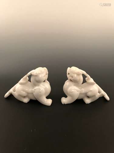 Pair of Chinese White Stone Bi Xie