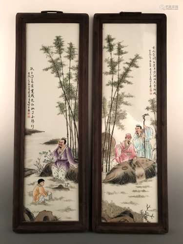 Pair Chinese Famille Rose Plaque