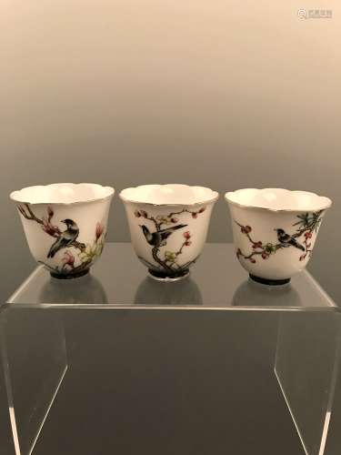 3 piece Famille Rose Wine Cup with Qianlong Mark
