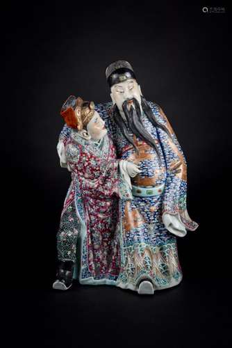 Republic Period, Ceramic Figure of Lee Bai with Attendant