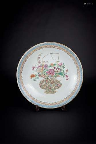 Qing, Famille-rose Large Charger Decorated with Basket