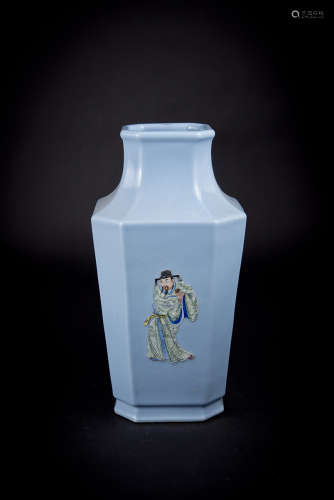 Republic Period Sky-blue Glazed Figural Square Vase
