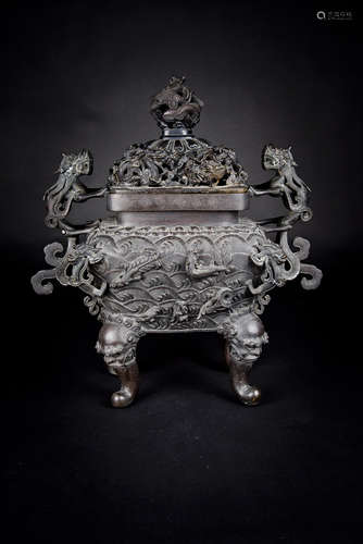 Qing, Qianlong Bronze Dragon Censer with Cover