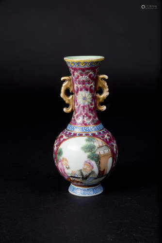 Qianlong, Famille-rose Floral vase with Windows of Figures