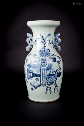 Qing, Pea-green Precious Emblems Vase
