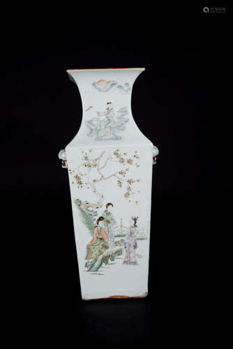 Republic Period, Water-colored Figural Square Vase