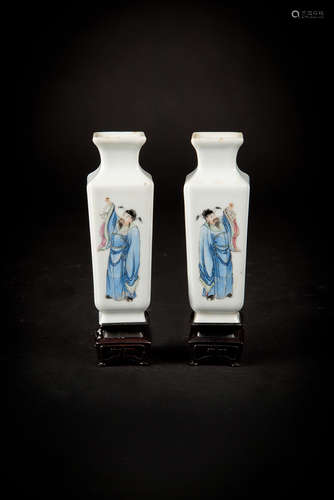 Republic Period, A Pair of Famille-rose Square Vase with Figures