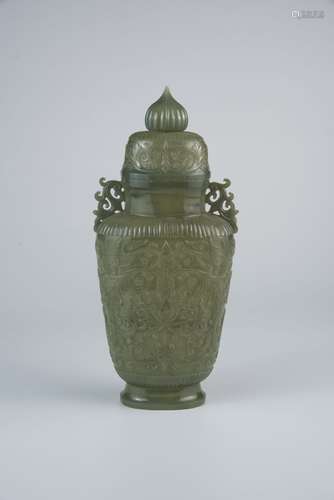 Hetian Jade Vase with Cover