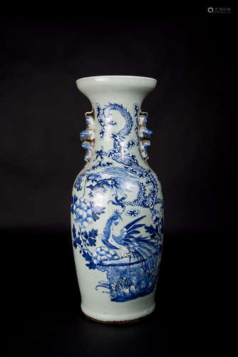 Qing, Pea-green Floral Dragon Vase