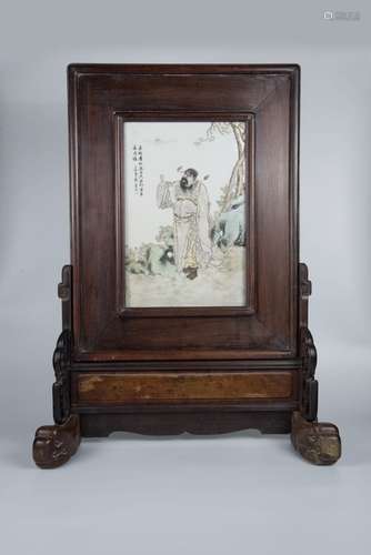 Republic Period, Wang Qi Figural Ceramic Plaque Table Screen