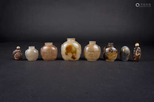 Group of Amber, Agate Snuff Bottles