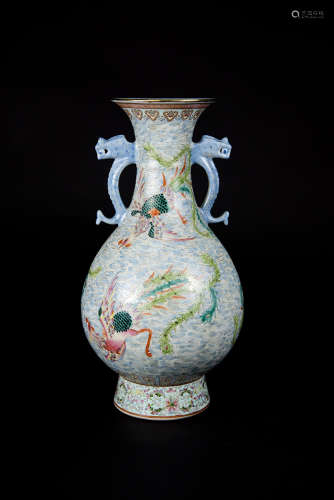 Famille-rose Phoenix Vase with Dragon Handles