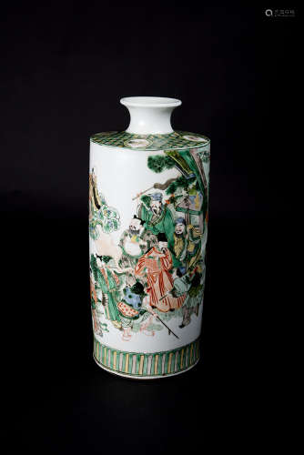 Wucai Cylindrical Vase with Eight Immortals
