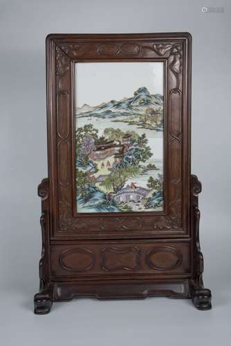 Famille-rose Ceramic Landscape Plaque Table Screen