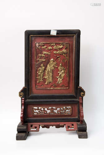 Qing, Lacquer Gilt Figural Table Screen