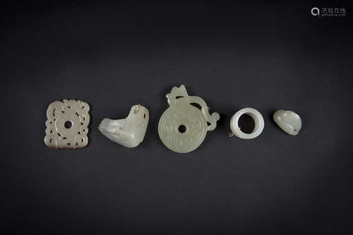 A Group of Five Carved Jade Items