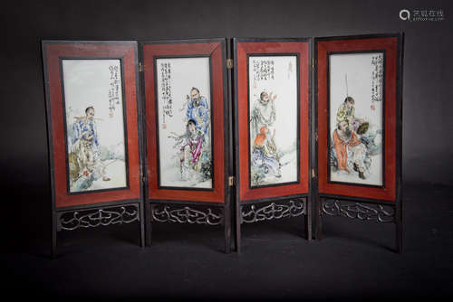 Republic Period, Figural Table Screen with Ceramic Plaques