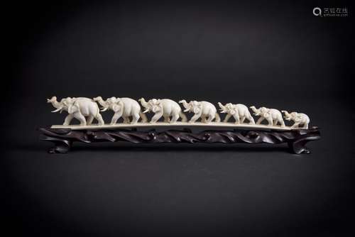 Carved Ivory Tusk with Elephants