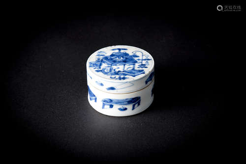 Guangxu, Blue and White Emblems Seal Paste Box with Cover