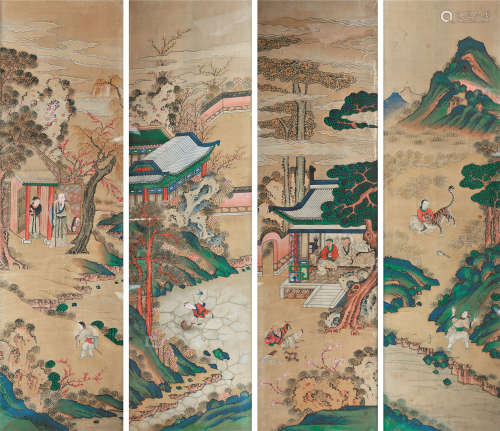 佚名（清中期） 二十四孝故事之四幅 绢本镜框